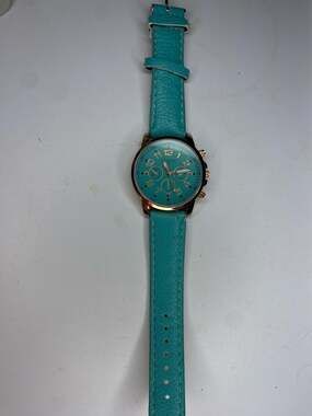 Geneva Women's Rose Gold Tone Quartz Watch Turquoise Leather Strap